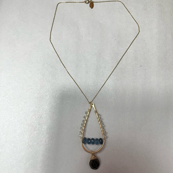 Nashelle Gold Toned Beaded Tear Necklace with Dangling Stone - Picture 2 of 3